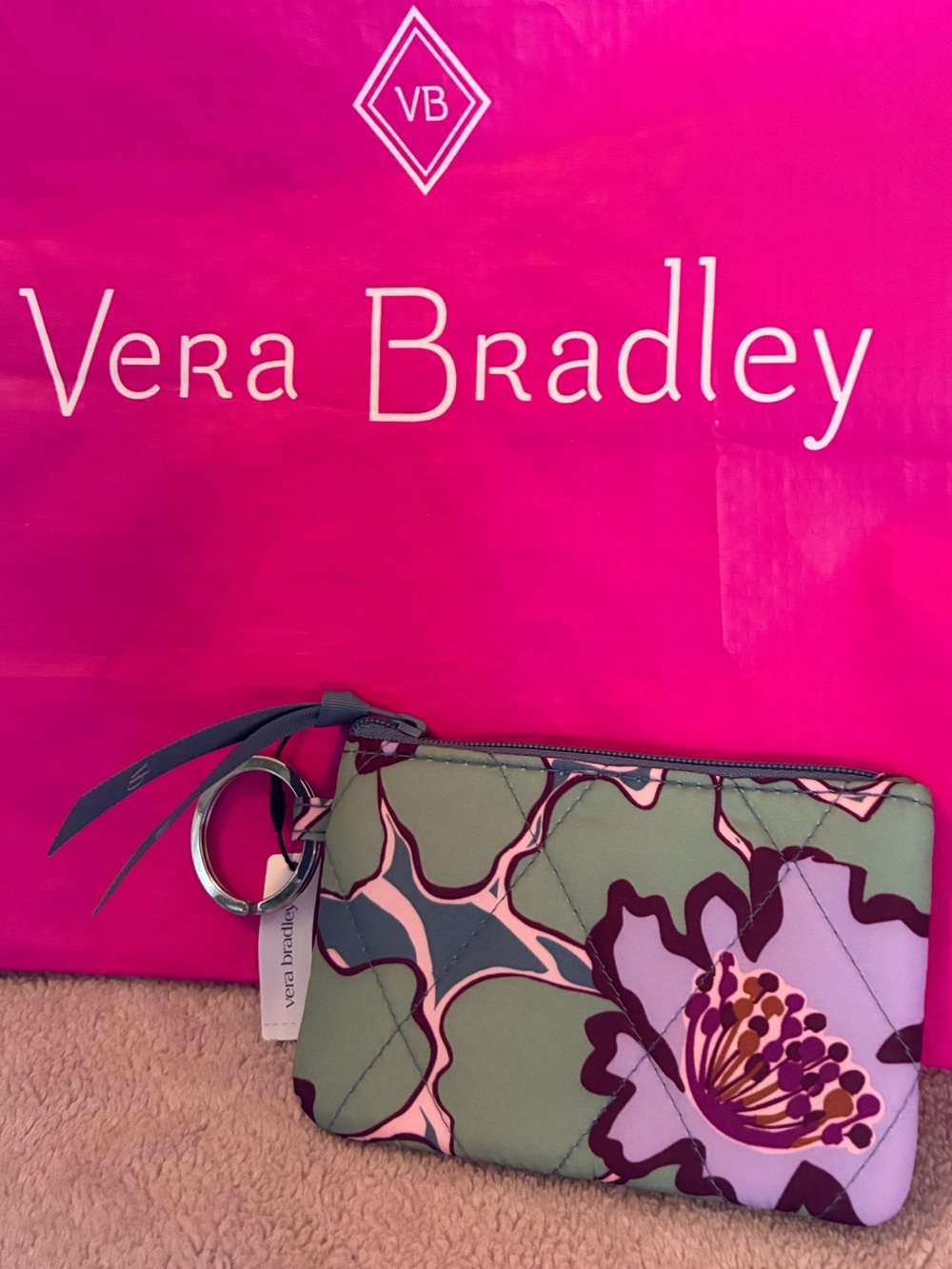 Vera Bradley Zip ID Case Key Ring Wallet Ultralight Reflecting Lily Pads